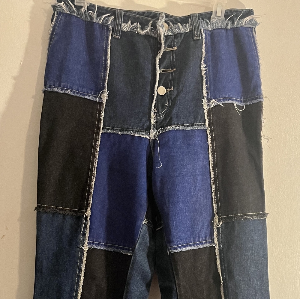 Denim color block jeans